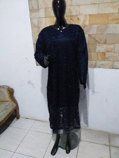 Set semi gamis brokat navy jumbo