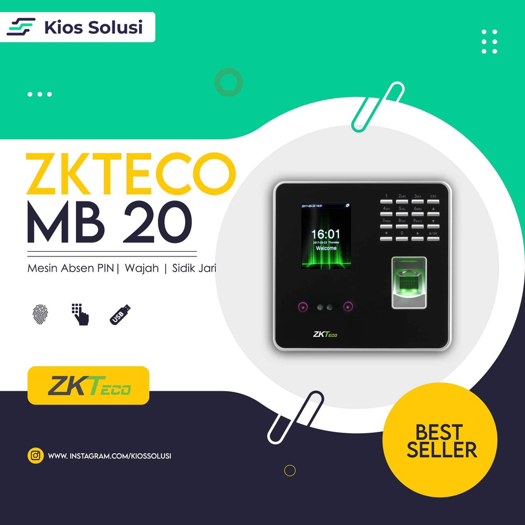 Mesin Absensi Wajah & Akses Kontrol ZKTECO MB20 | Setara X609 | Fingerprint | Sidik Jari