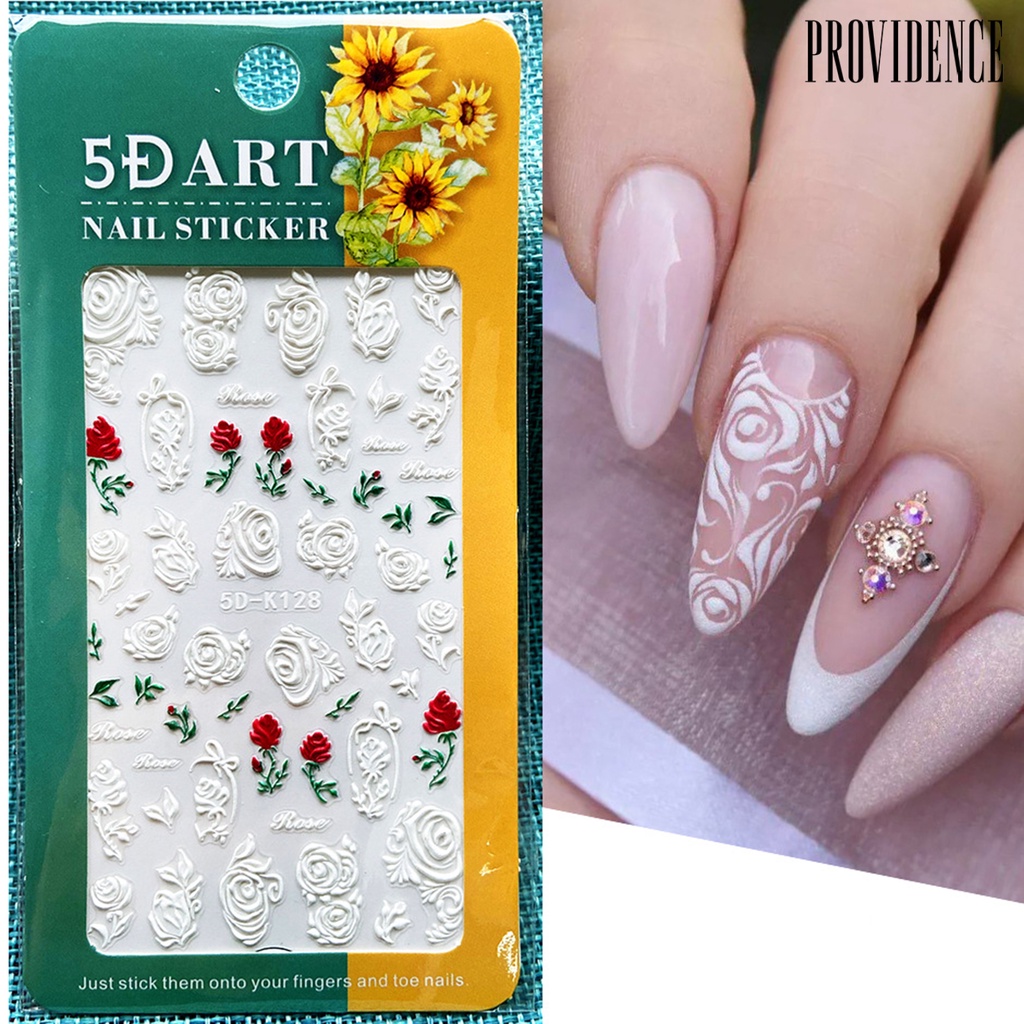 Providence Stiker Kuku Ultra Tipis Motif Bunga Timbul 5d Warna Putih Untuk Manicure / Nail Art