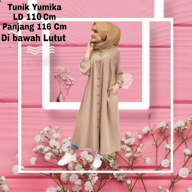 Baju Tunik wanita Terbaru 2022 Panjang Yumika Busui Bahan Moscrepe Sampai di bawah lutut Fit XL Atasan Muslim Baju Muslimah Tunik Cewek Dewasa Kekinian Murah