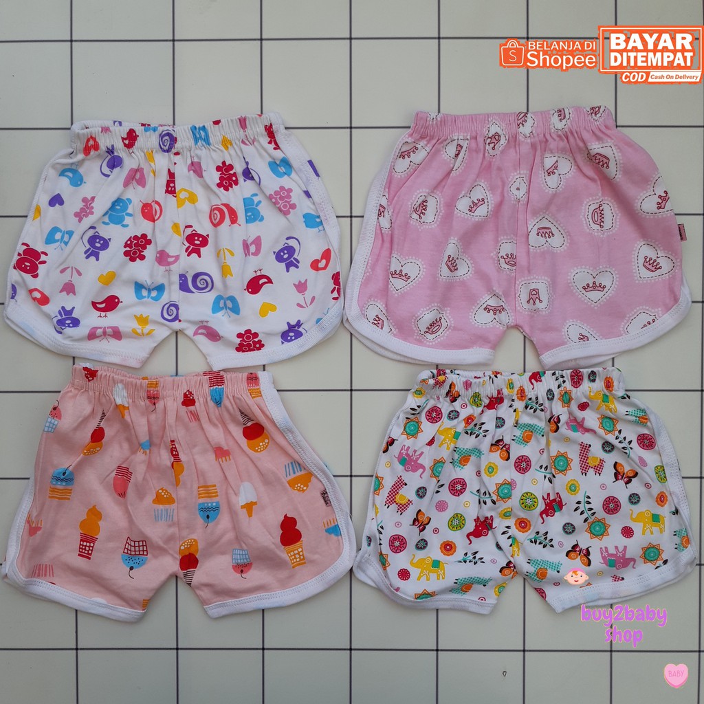 Celana pendek anak model sport full print motif Hokiku Boy &amp; Girl 1-2 Tahun 4 PCS