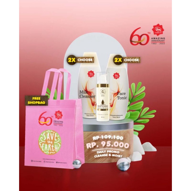 Paket 2 Viva Milk Cleanser 100 ml 2 Face Tonic 100 ml 1 Face Serum Free Tas Shopbag