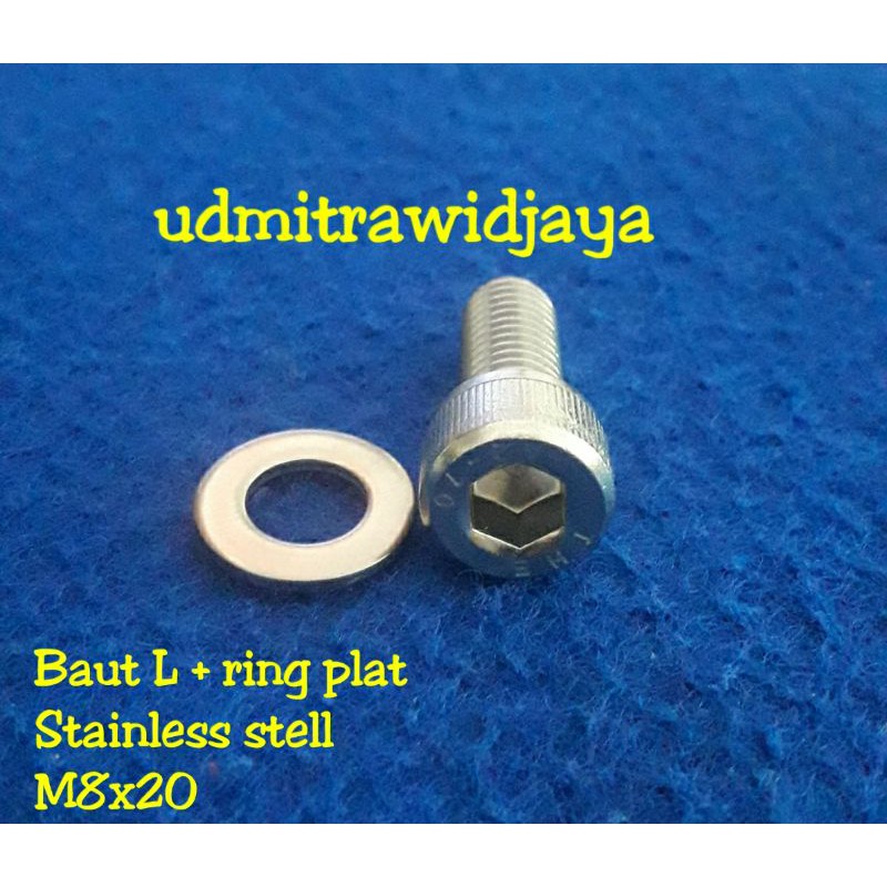 baut variasi baut L + ring plat stainless stell M8x20 baut probolt