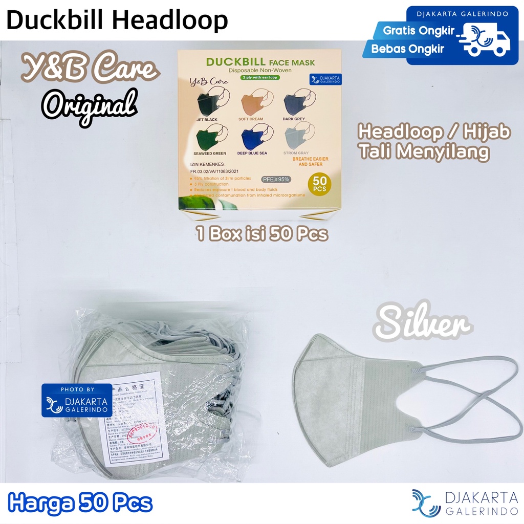 Masker Duckbill Headloop / Duckbill Hijab Mix Warna 1 Box isi 50 Pcs