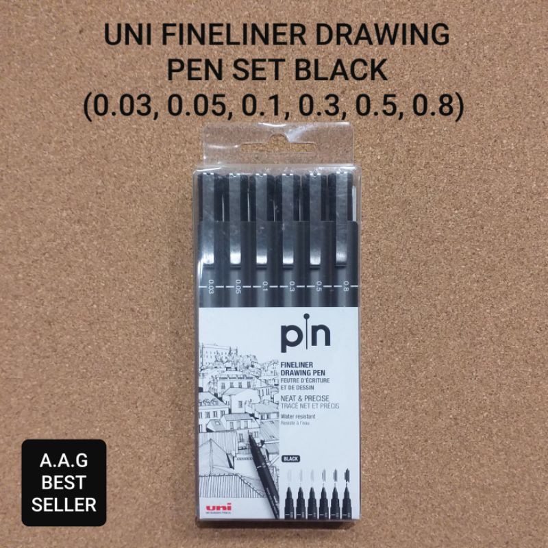 

UNI FINELINER DRAWING PEN SET BLACK (0.03, 0.05, 0.1, 0.3, 0.5, 0.8)