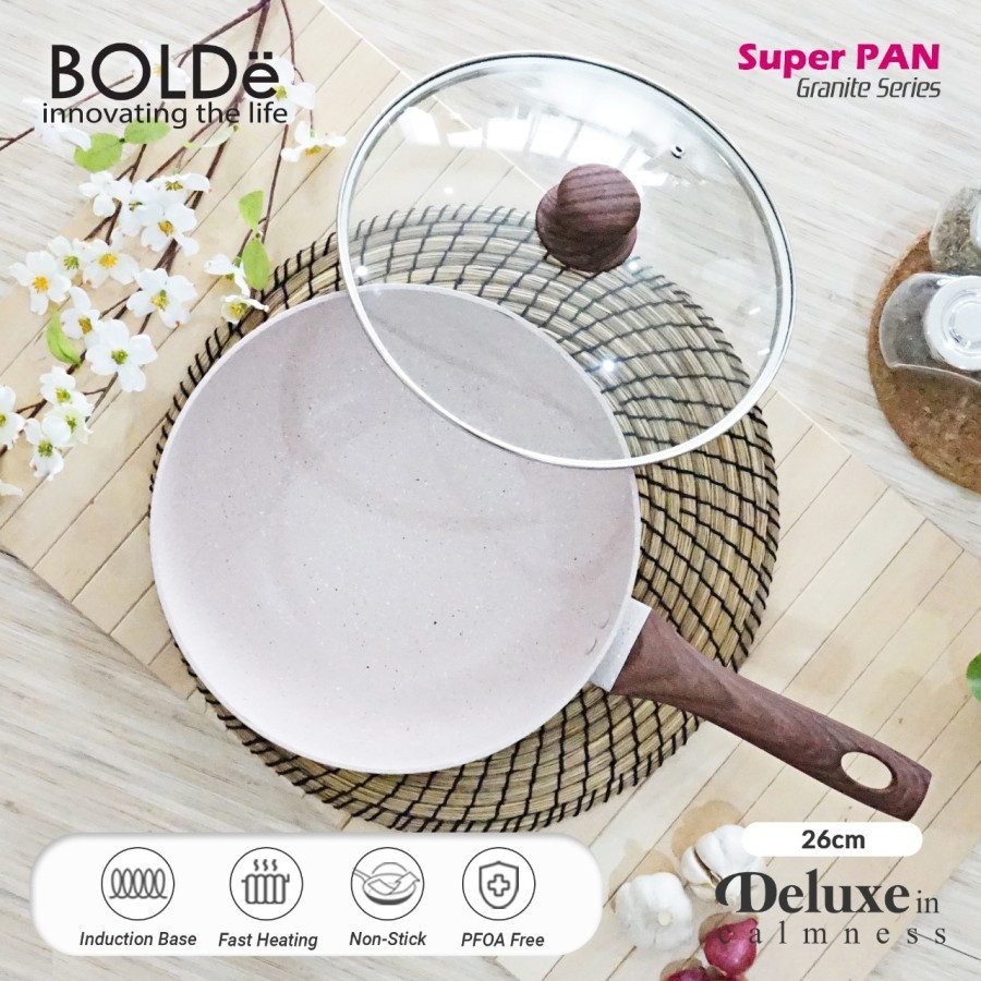 BOLDe Super Pan Wok 26 cm granite series + Lid glass Beige