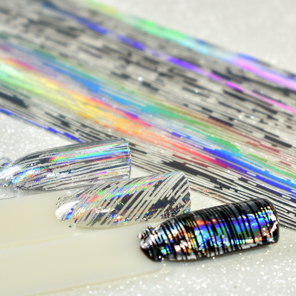 

100X4 Cm Roll Super Hologram Nail Art Foil Stripe Line Silver Laser Lem Kuku Transfer Sticker