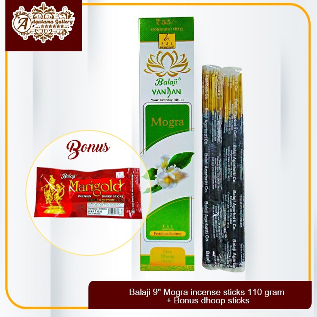 Balaji 9" Mogra incense sticks 110 gram + Bonus dhoop sticks