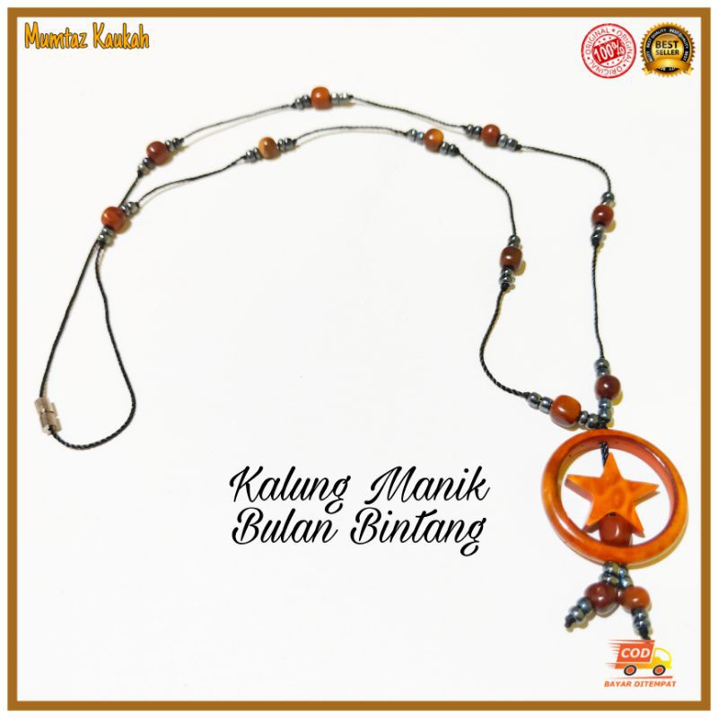 Kalung kaukah manik tali bulan bintang original asli kayu koka kokah kokkah kauka kaoka kaokah