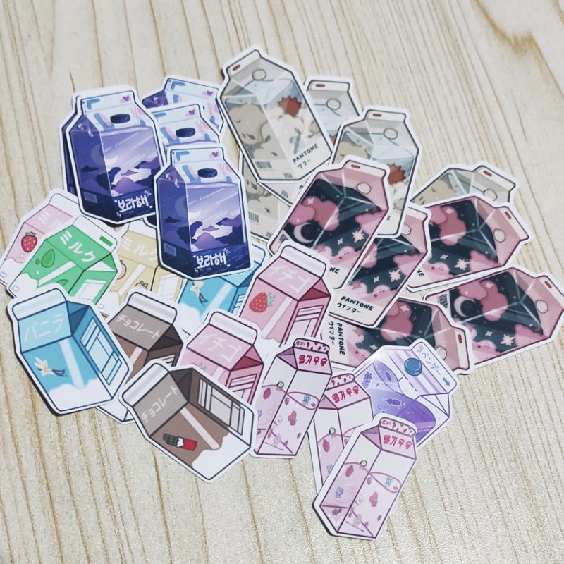 

isi 26 pcs stiker milk kawaii gambar kotak susu sticker aesthetic milk box aksesoris hp laptop