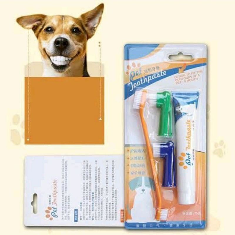 Sikat Gigi dan Odol Anjing Kucing 4 In 1 Dog n Cat PetTooth Brush and Paste