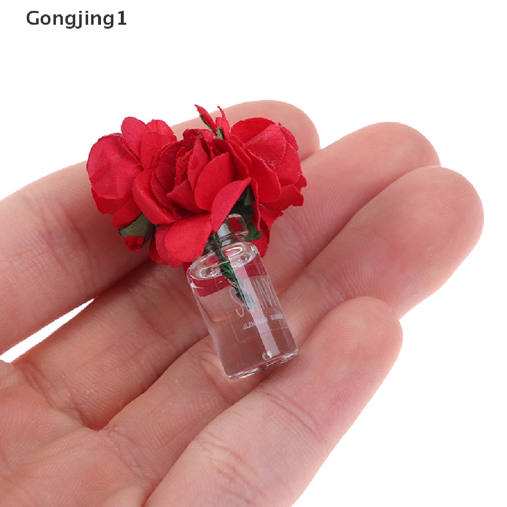 Gongjing1 Miniatur Botol Kaca Isi Bunga Mawar Skala 1: 12 Untuk Dekorasi Rumah Boneka