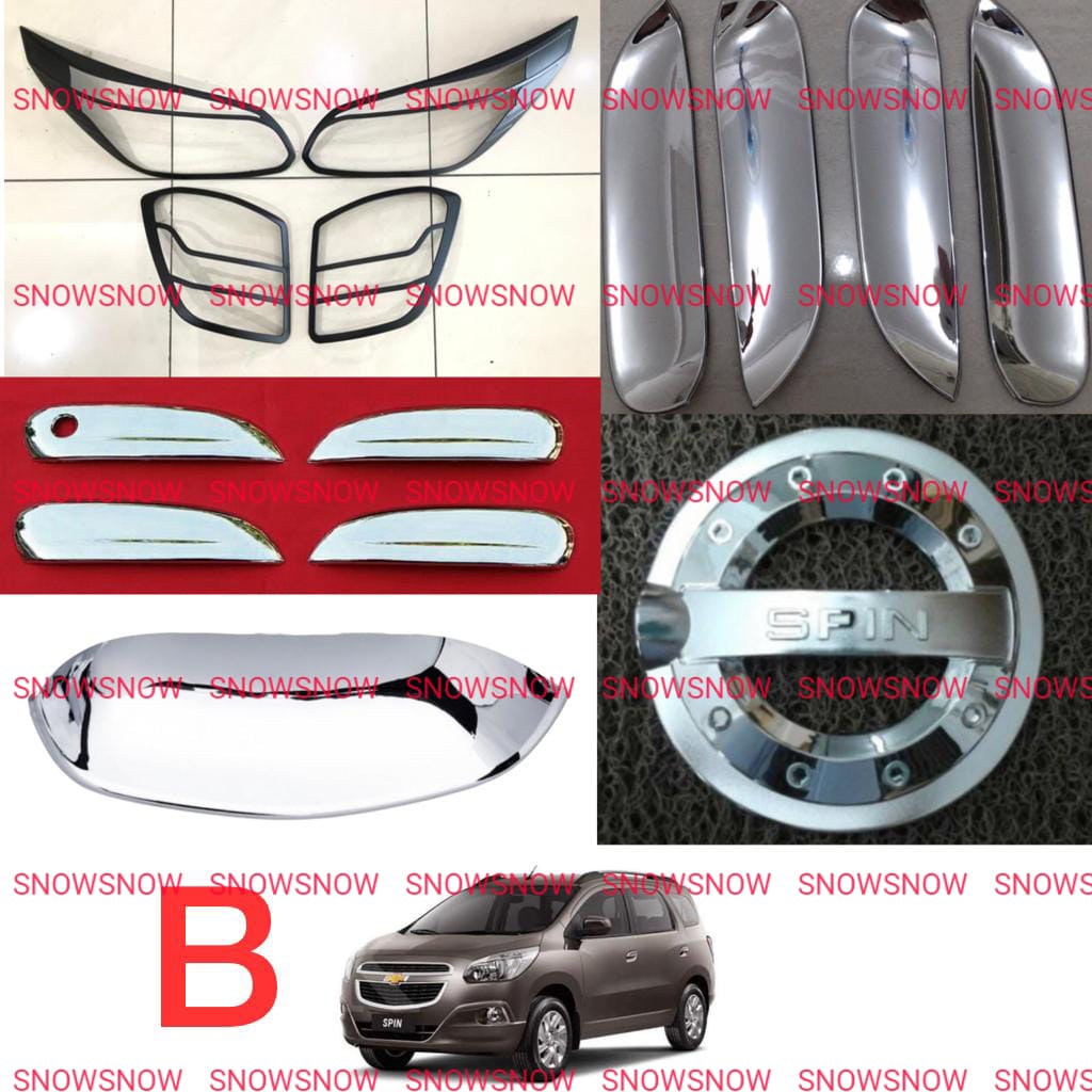 Paket Garnish Depan Belakang Outer Handle Tank Cover Chevrolet Spin Hitam