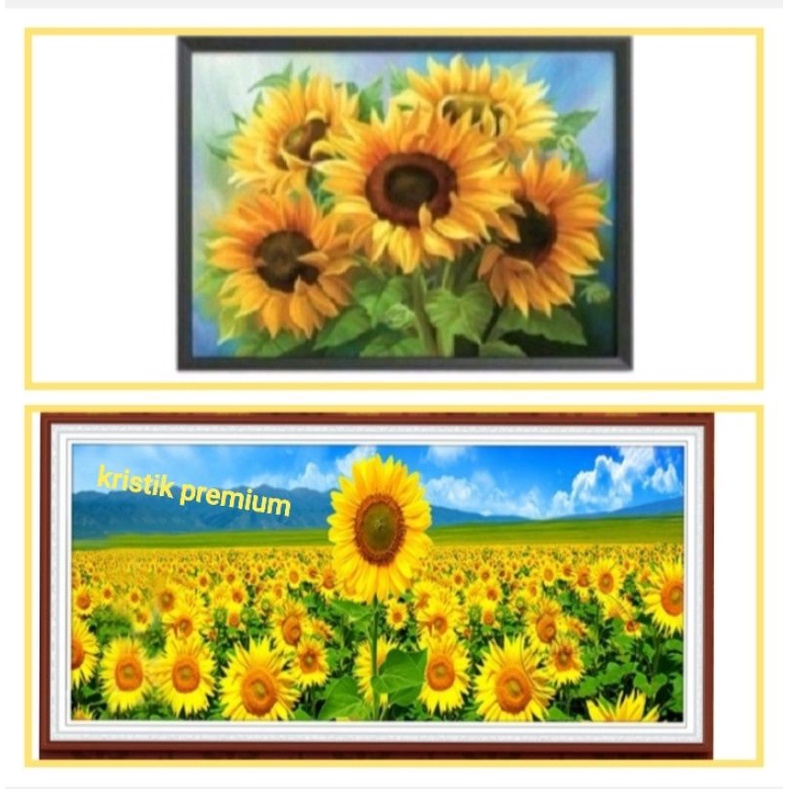 paket kristik bunga matahari peoni sunflower pola kain cross stitch dmc 14ct 11ct sulaman craft kera