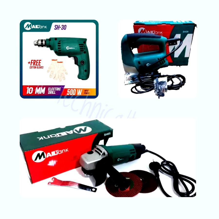 PAKET POWER TOOL MAILTANK BOR 10MM GERINDA 4" JIG SAW GERGAJI KAYU
