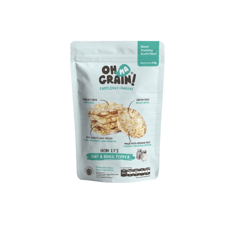 Ohmagrain! Popped Rice Crackers - Salt &amp; Blackpepper (50g)