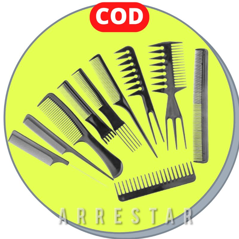 Berbagai Model Sisir Rambut Salon Cukur Hair Comb 10 Set Lengkap