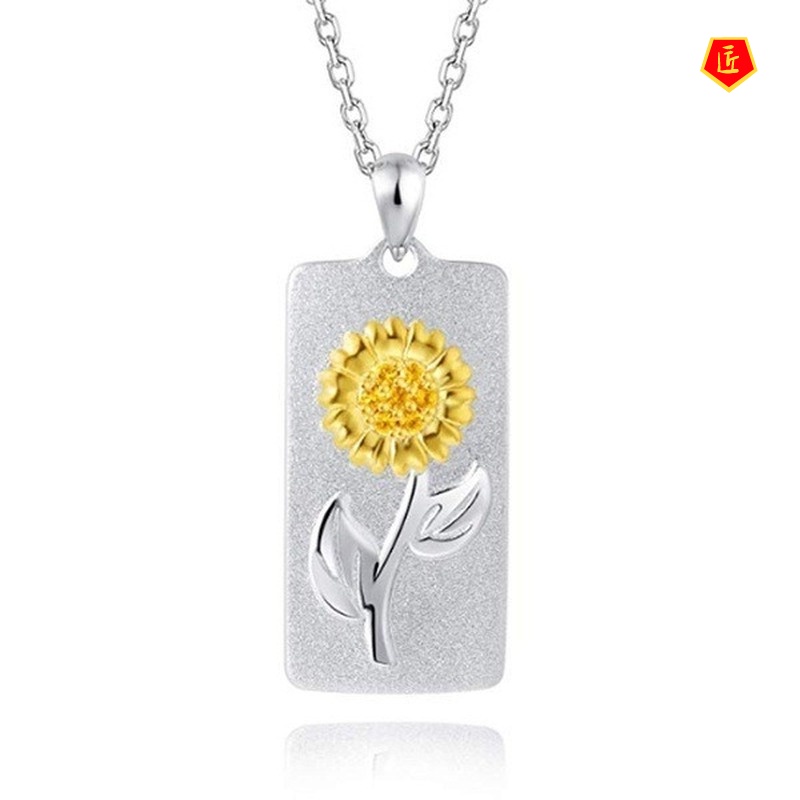 [Ready Stock]Sunflower Two-Tone Pendant Necklace European And American Simple All-Match