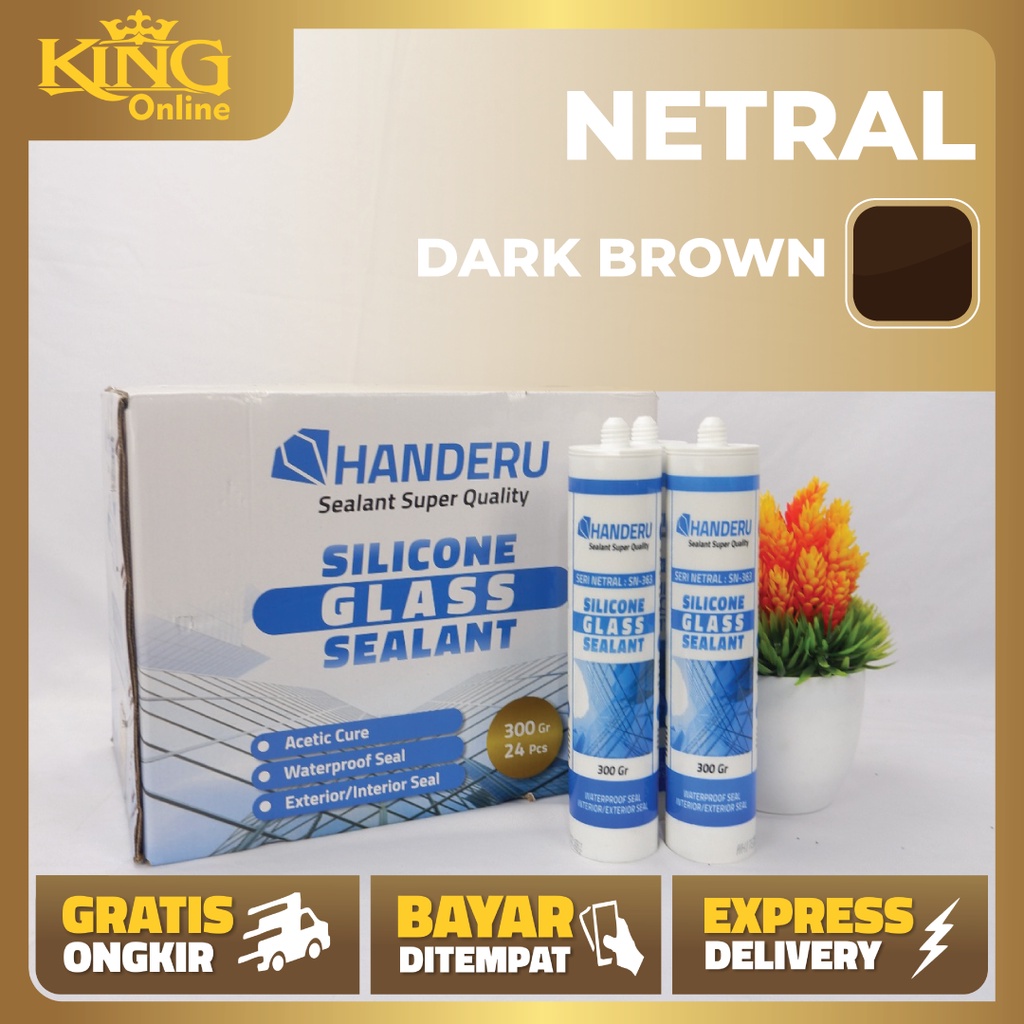 

[1 Dus] DARK BROWN NETRAL Lem Silicone Sealent Silen Merk HANDERU warna BROWN Lem Kaca 300ML