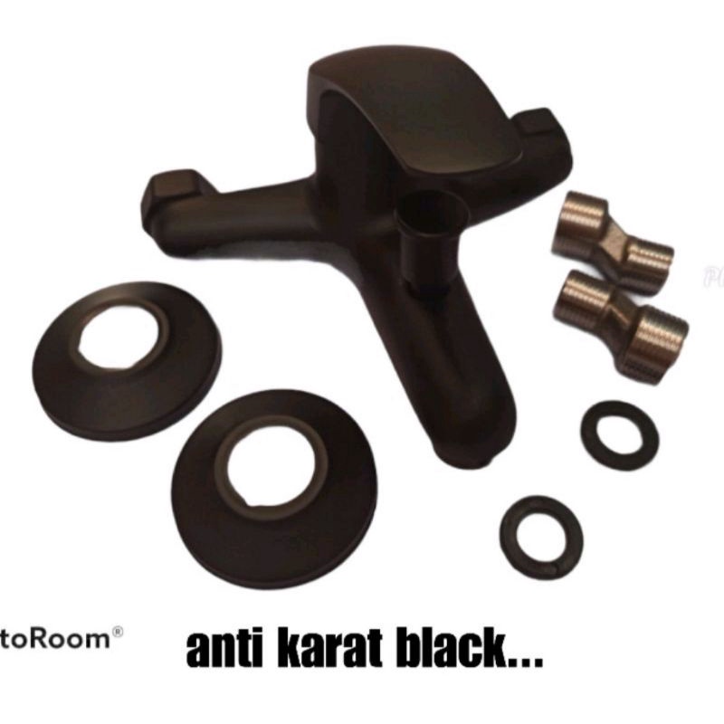 paket shower tiang hitam + kran bathub panas dingin - kran mixer - shower mandi