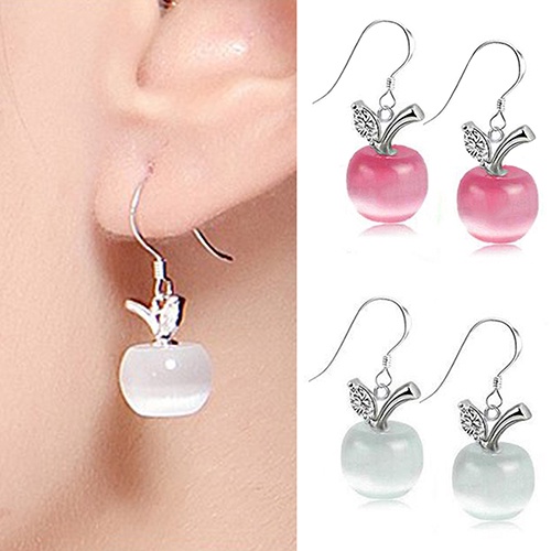 Hu Hu Hu Hu Hu Alat Bantu Pasang Kacamata♡ Anting Kait Gantung Sterling Silver 925 Desain Apel Hias Opal Zircon Untuk Wanita