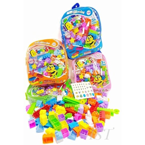 [Free Tas Anak] Mainan Anak Balok Susun Block Pintar Lego Murah Blok Susun Pintar / Mainan Edukasi Anak Lego Block Tas 102Pcs / Balok Susun Bongkar Pasang / Building Bricks