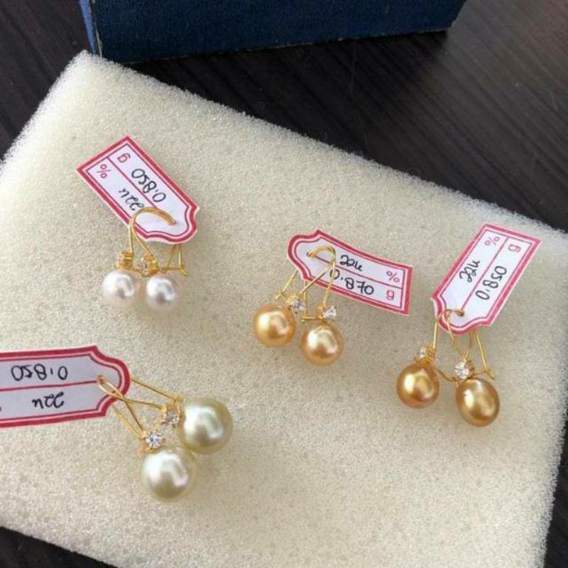 anting perak lapis emas dengan mutiara air kaut