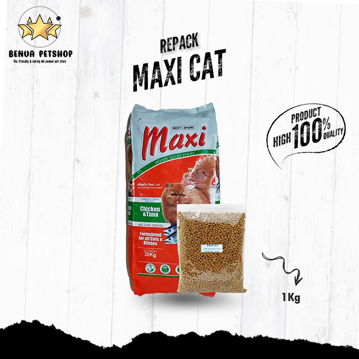 Makanan Kucing kering MAXI Cat 1kg rasa Chicken Tuna