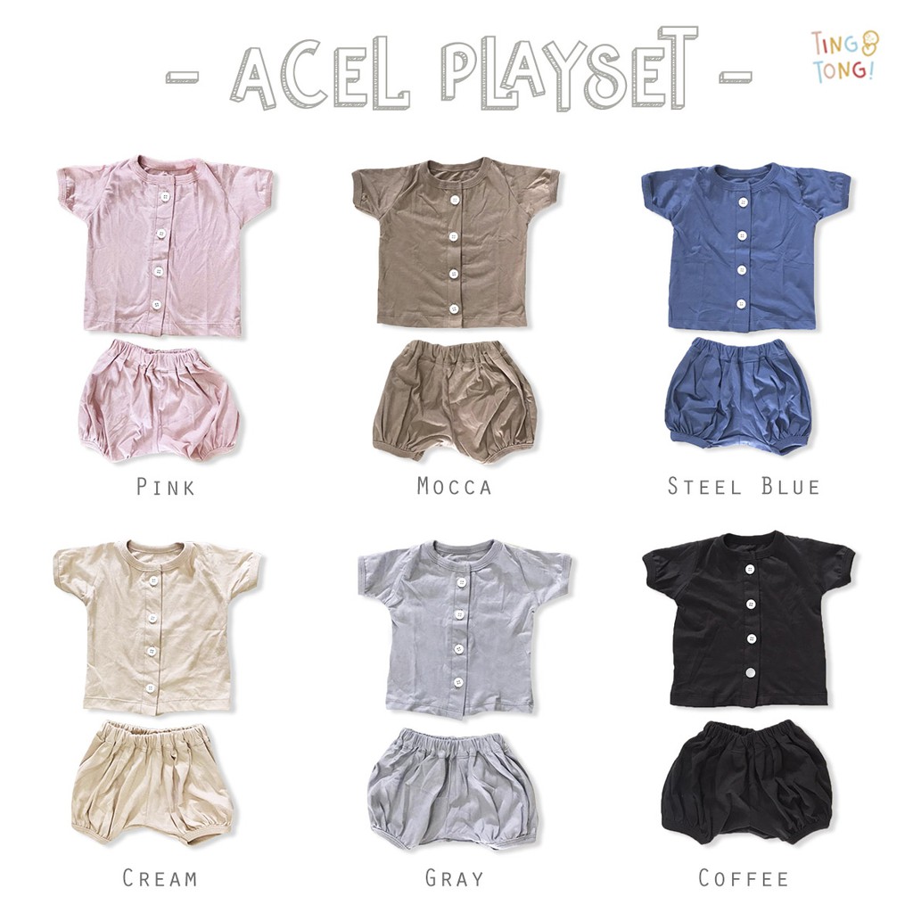 TINGTONG - Acel Playset - Setelan Bayi Baby Anak Cowok Perempuan - Baju dan Celana anak Bayi Katun