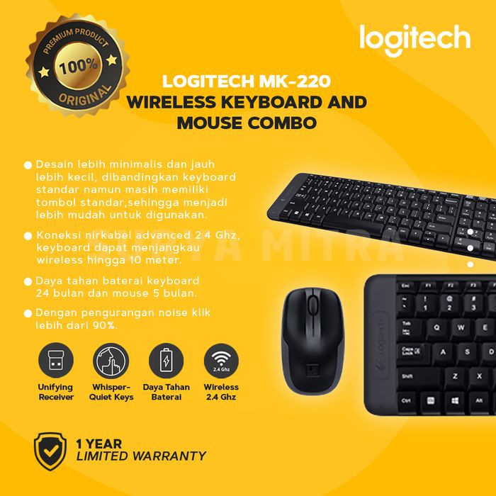 Keyboard Mouse Wireless Logitech MK220 / MK 220