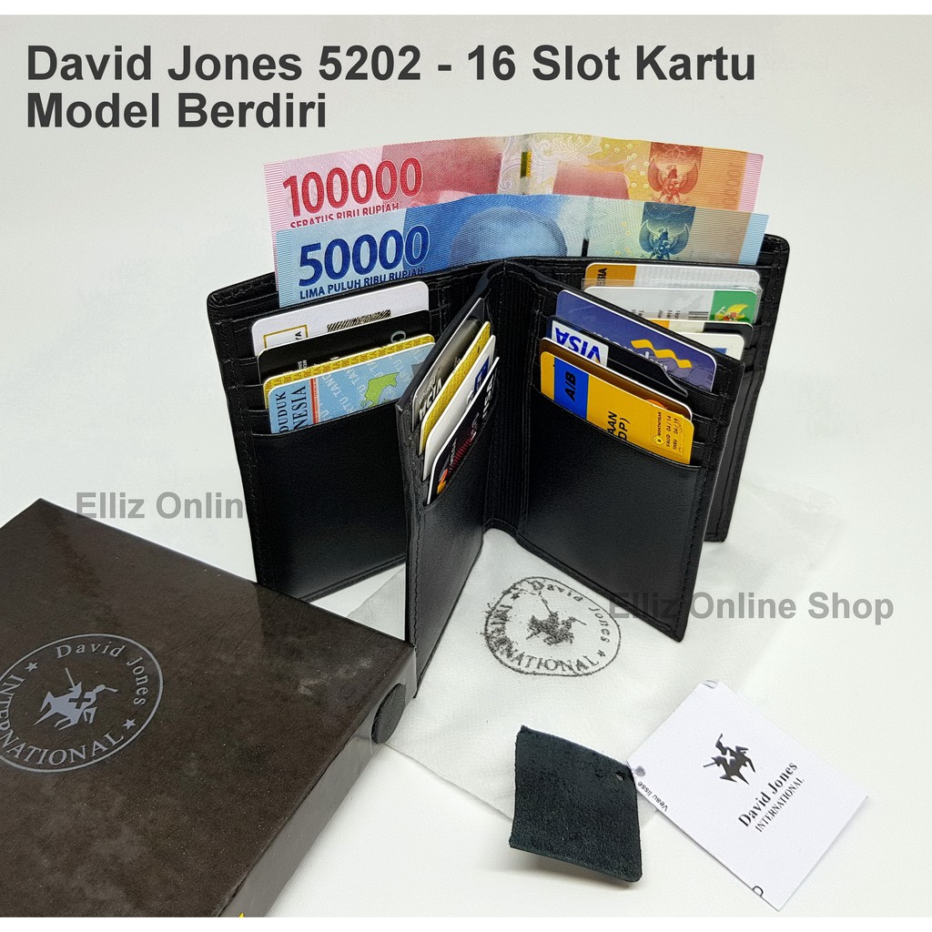Dompet Pria David Jones 5202 Black - Berdiri - Kulit Import - 16 Card