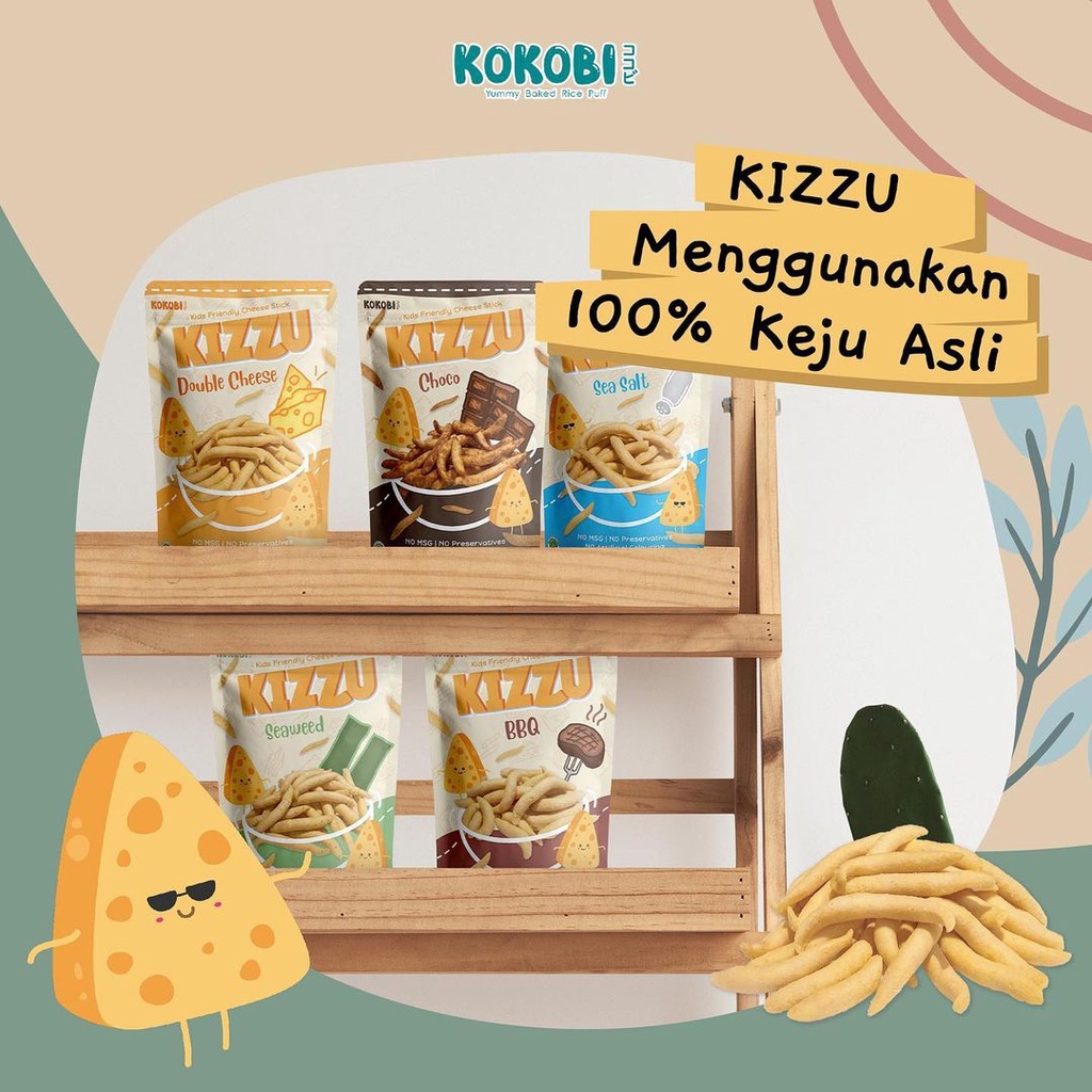 Kokobi Kizzu Cheese Stick 60gr / telur gabus  / omo puff stick keju snack anak Snack MPASI / Snack Bayi / Snack Anak / Cemilan Bayi / Cemilan Anak BBQ CHOCO