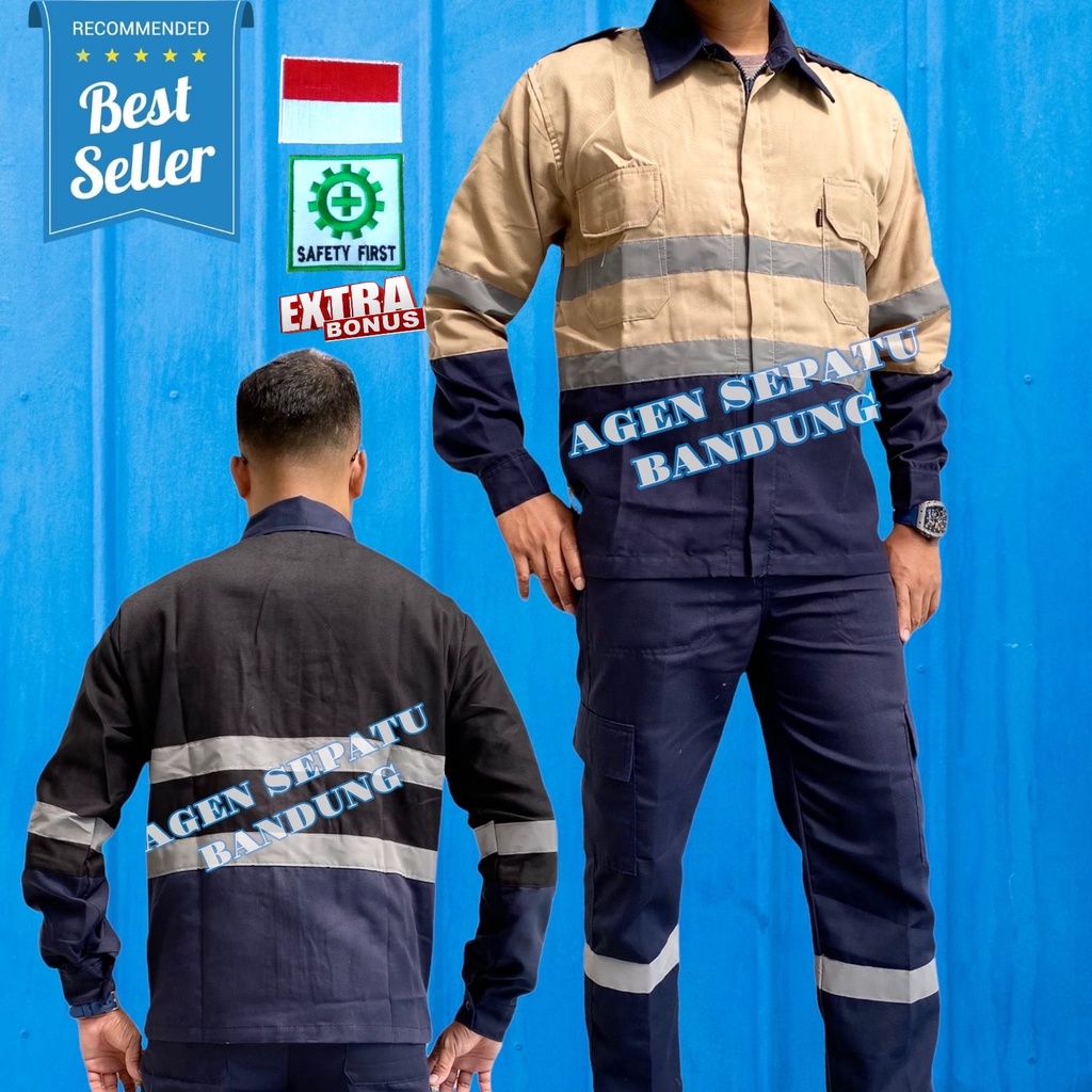 Atasan Kerja Lengan Panjang Kombinasi / Wearpack Safety / Setelan Baju Kerja / Baju Proyek / Baju Bengkel / Kemeja Panjang