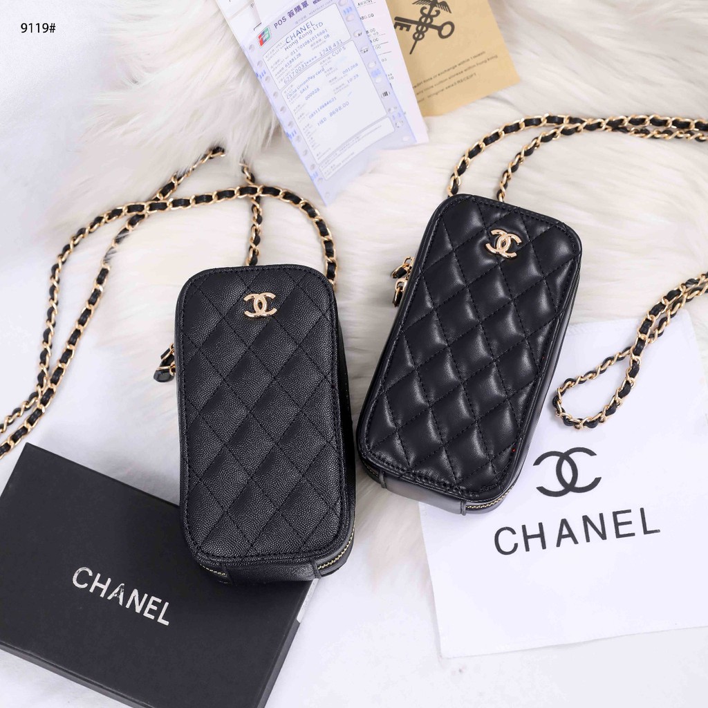 Chanel Mini Sling Bag Caviar Skin-Lamb Skin Gold Hardware #9119 # HR