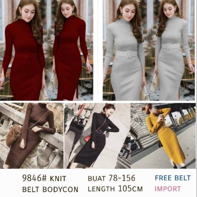 KNIT BELT BODYCON 9846#