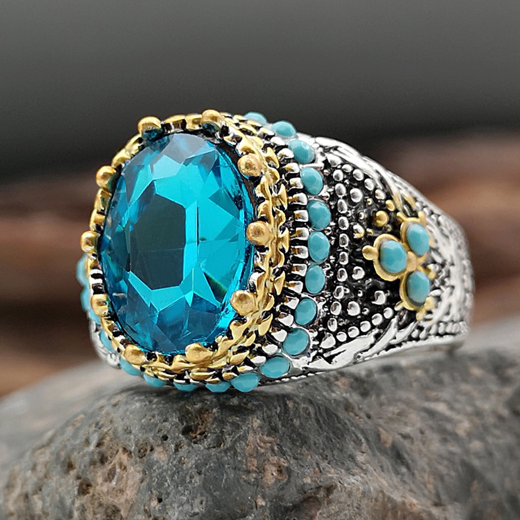 Hu Hu Hu Hu Hu Alat Bantu Pasang Kacamata♡ Cincin Pria Hias Turquoise Biru Berlian Imitasi Gaya Vintage Untuk Pernikahan