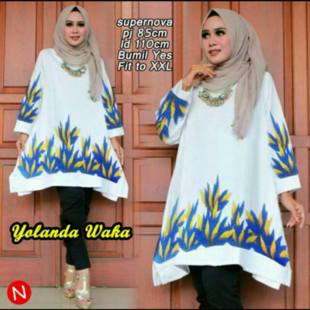 Atasan/Top/Blouse/Tunik Putih Polos Jumbo/Bigsize Bunga Cantik Simple Santai Casual/Formal