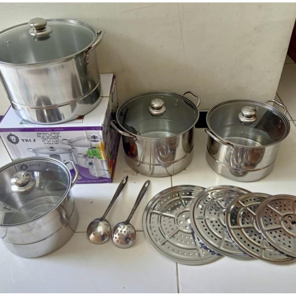 PANCI set STOCK POT 14 Pcs SET TUTUP KACA TRI J