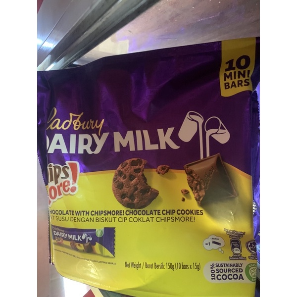 

cokelat cadbury dairy milk chips more buatan 100% malaysia