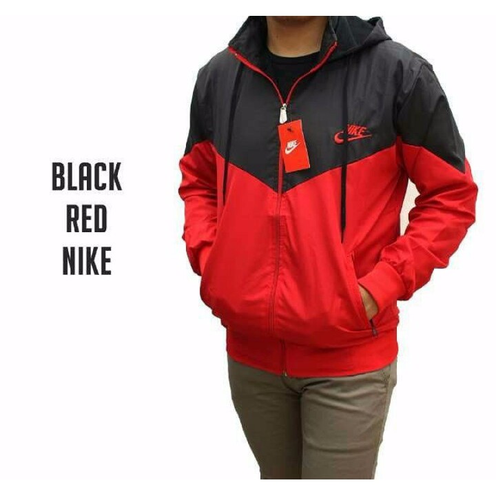 Jaket Nike Windrunner Parasut Despo Hitam Merah - Jaket Sport Hoodie Pria Wanita Unisex
