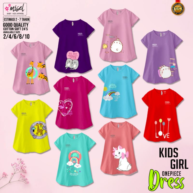 Kaos dress terusan katun anak perempuan terbaru / baju tunik t'shirt misel catton motif lucu vareasi