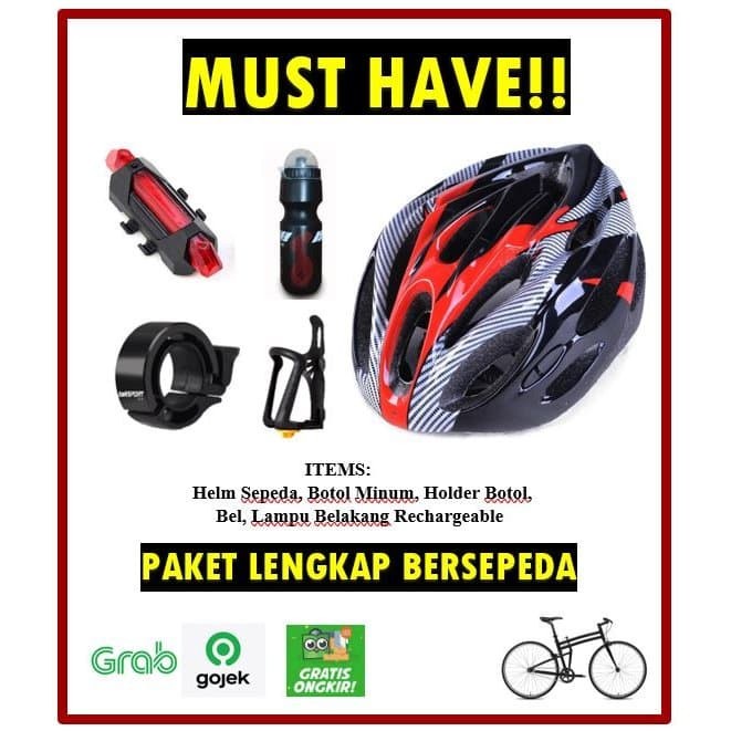 Hidayati-- Paket Lengkap Bersepeda - Helm SepedaBotol Plus HolderLampuBel