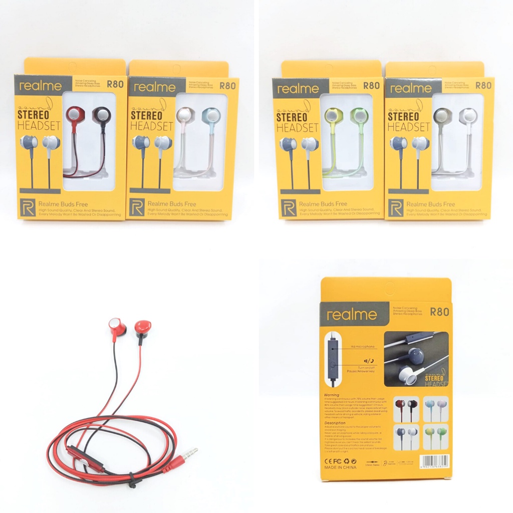 Headset Realme SK-R80 Stereo Earphone Handsfree Super Bass