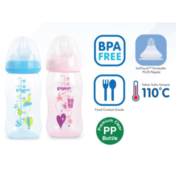 PIGEON Bottle PP Clear Wide Neck 240ml BLUE