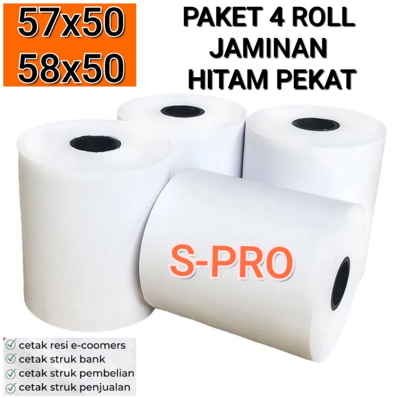 4 ROLL KERTAS STRUK THERMAL 57X50 58X50 PRINTER CASH REGISTER 58MM