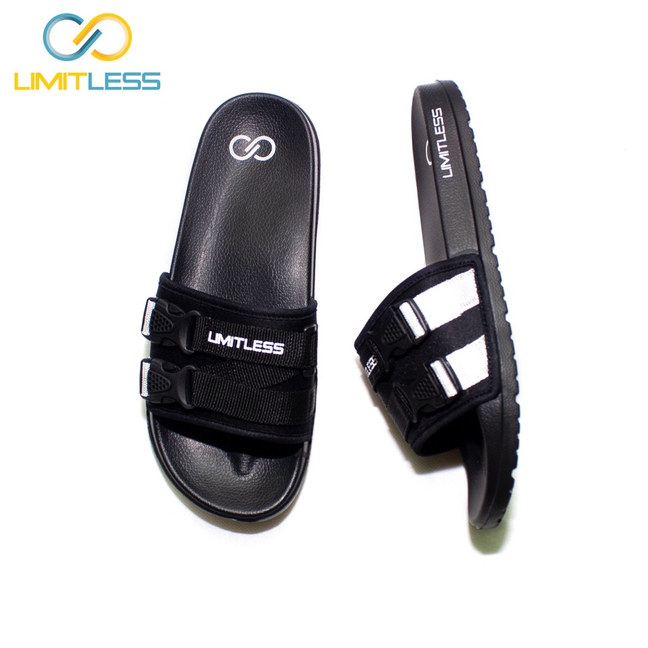 Sandal Pria Distro Limitless Anti Slip Sendal Slide Pria Selop Slip On Terbaru Sendal Cowok Dewasa Casual Hitam