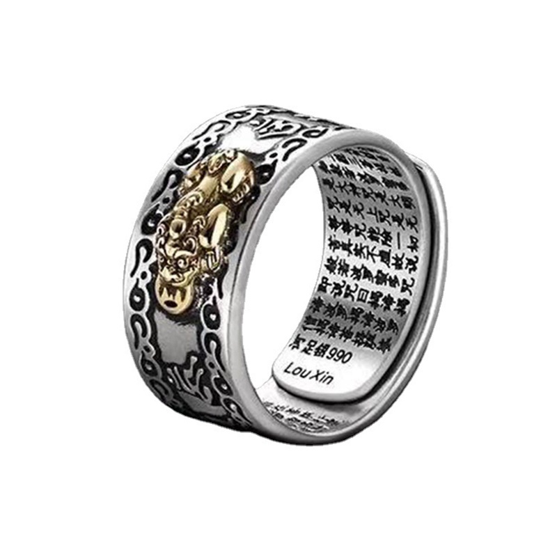 1pc Cincin Keberuntungan Desain Mantra Pixiu Mantra Adjustable Untuk Unisex
