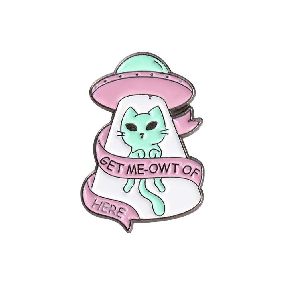 [Elegan] Bros Kucing Alien Lucu Kartun Aksesoris Perhiasan Kucing Alien Escape Disini Lencana Pin Enamel Pin