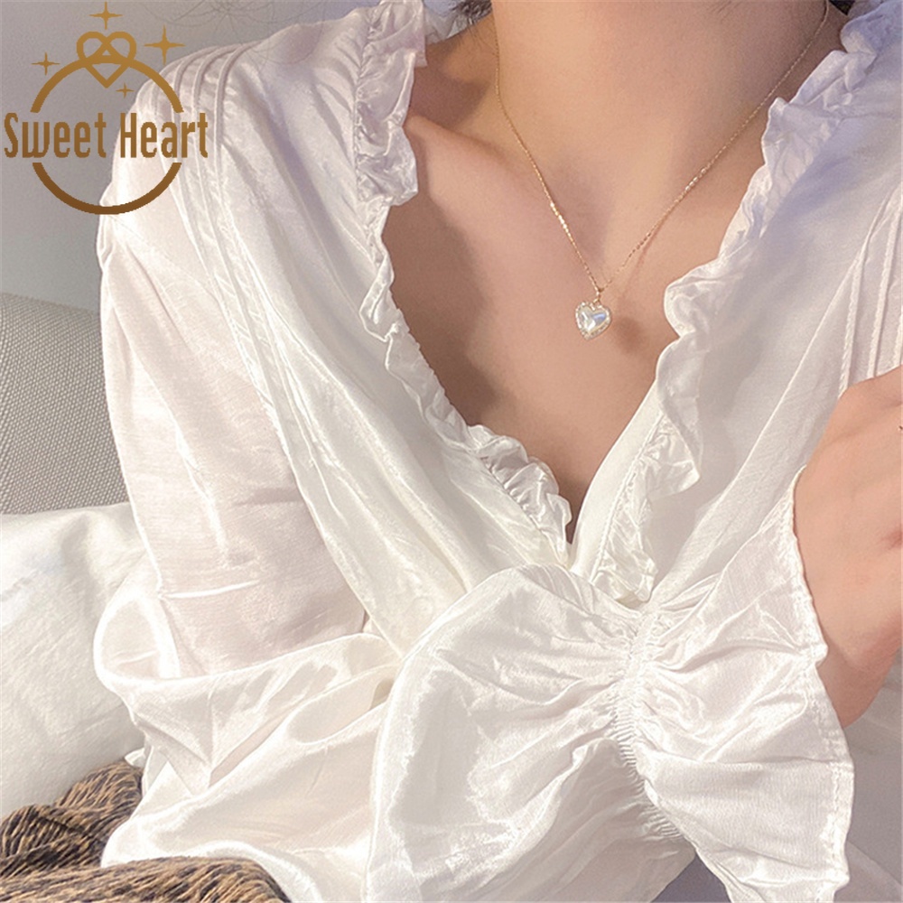 Korean Necklaces Fashion Temperament Opal Love Pendant Female 2021 New Clavicle Chain Choker Sweet Heart Jewelry Shop