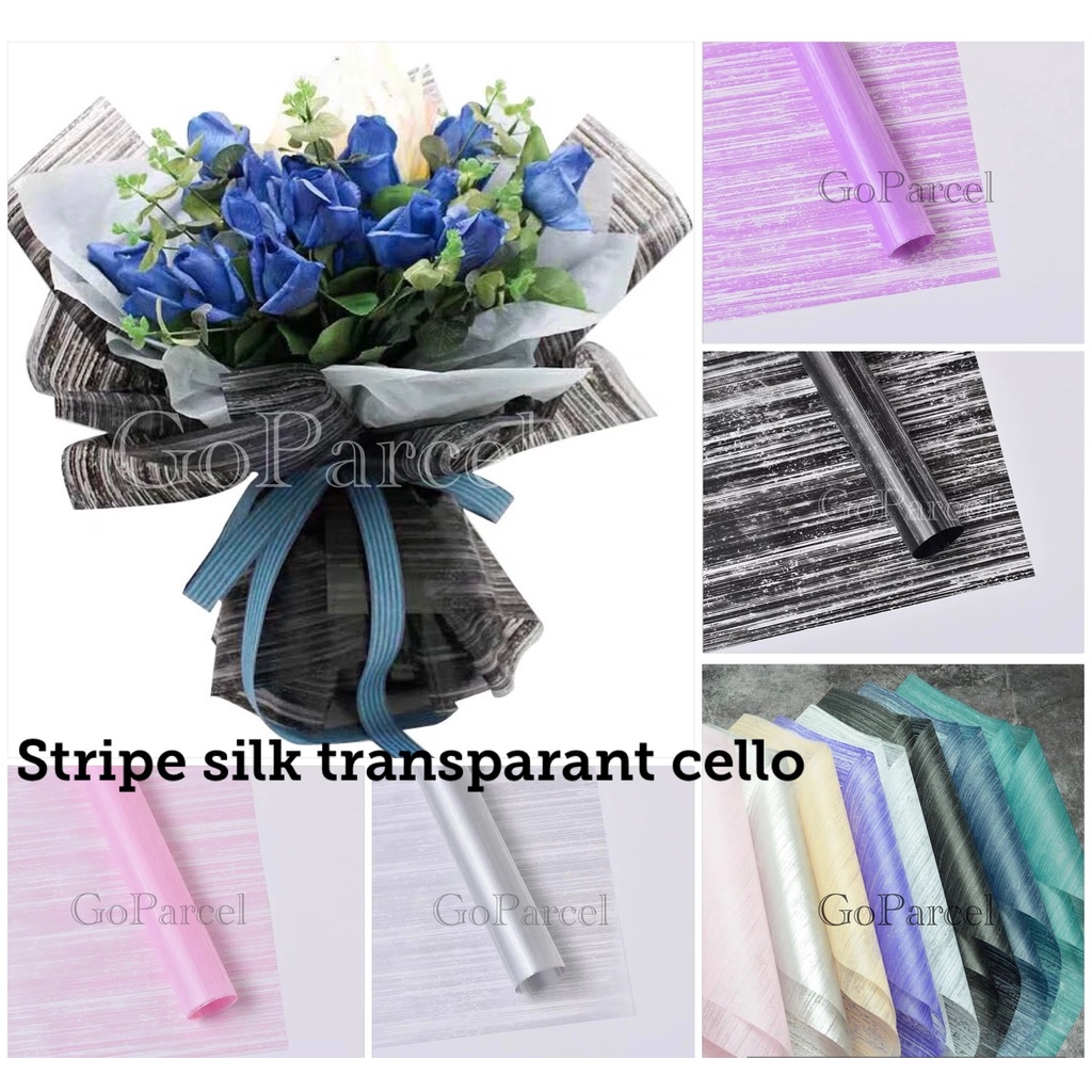 ( 5 Lembar ) TRANSLUCENT STRIPE SILK - FLOWER WRAPPING COLOUR KOREAN CELLOPHANE PLASTIC / KERTAS BUNGA RANGKAIAN BUKET BOUQUET